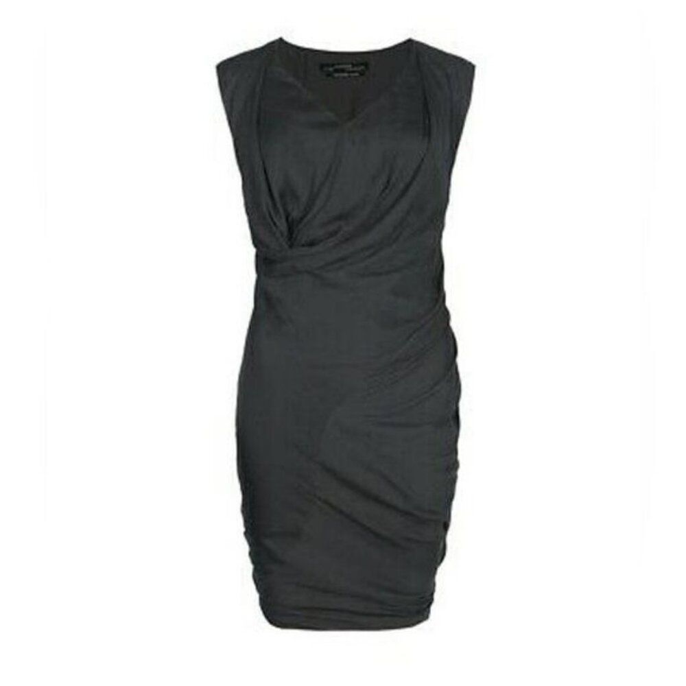 All Saints Gray Sala Japanese Cloth Draped Ruched  Night Out Dress